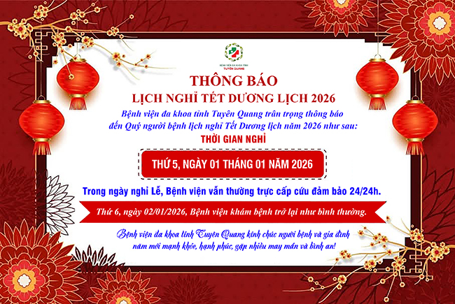 Thông báo lịch nghỉ khám bệnh Tết Dương Lịch năm 2026