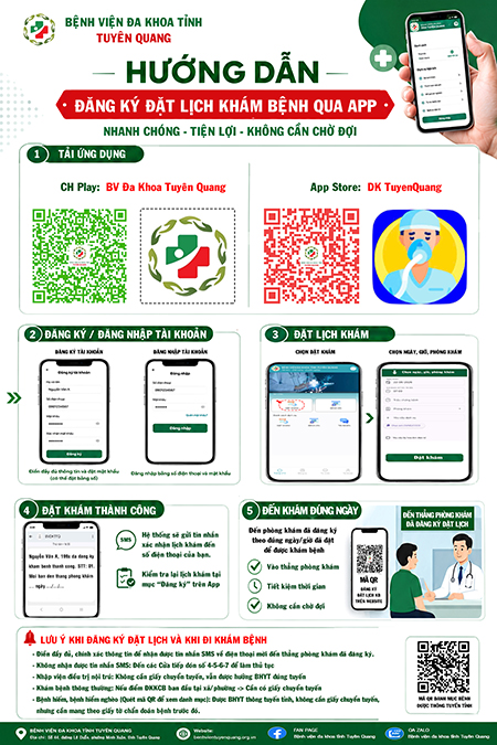 📲 HƯỚNG DẪN ĐĂNG KÝ ĐẶT LỊCH KHÁM BỆNH ONLINE QUA WEBSITE VÀ APP - ĐẾN THẲNG PHÒNG KHÁM TẠI BỆNH VIỆN ĐA KHOA TỈNH TUYÊN QUANG